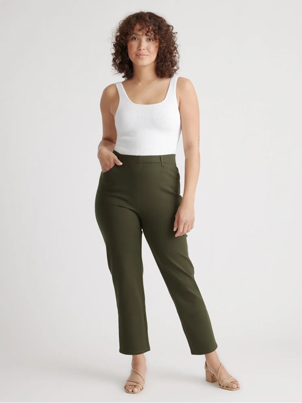 Quince Ultra Stretch Ponte Straight Leg Pant Olive Women’s M PETITE